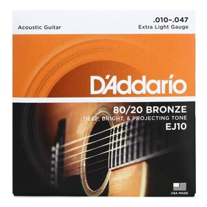 D'Addario EJ10 Acoustic Guitar Strings - 80/20 Bronze (.010-.047 Extra Light Gauge)