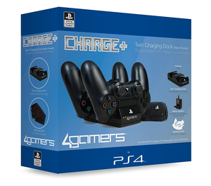 4 Gamers Twin Charger with Cleaning Cloth for PS4 Black