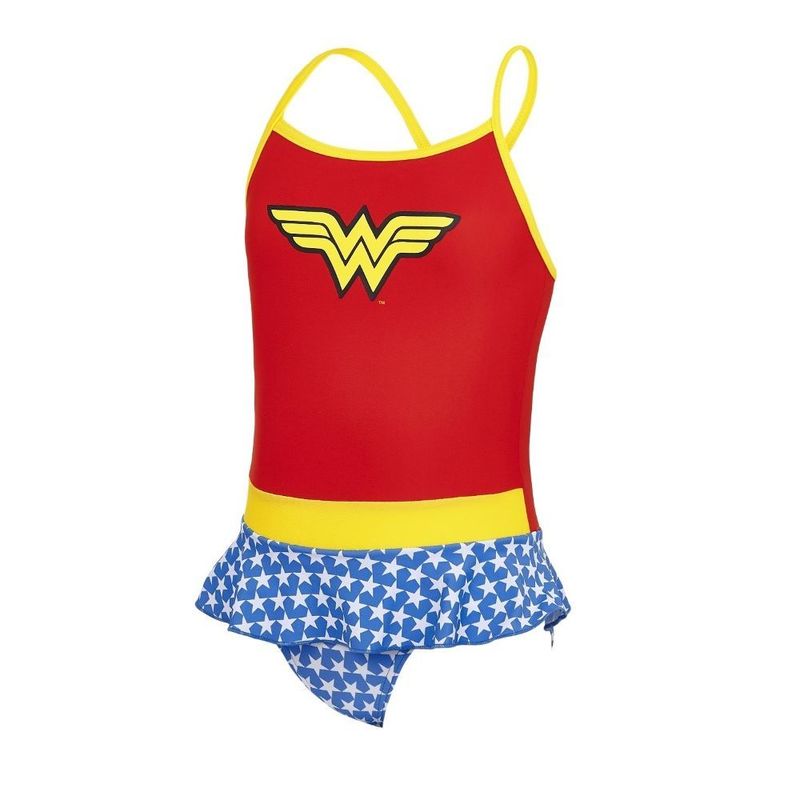 Zoggs Wonderwoman Girls Swimdress One Piece Swimsuit Red/Blue