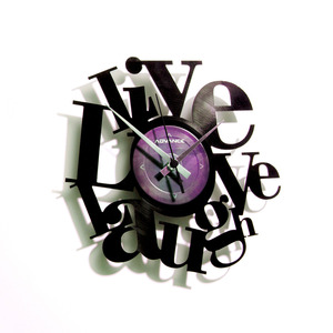 Disc O Clock Live Love Laugh Black Vinyl Clock