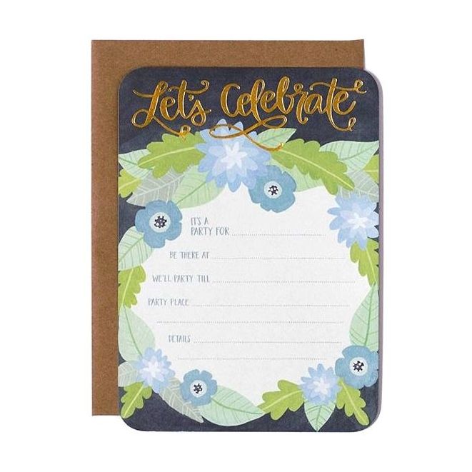 1Canoe2 Flat Invitation Cards - Charcoal Floral Black/Green/Gold Foil