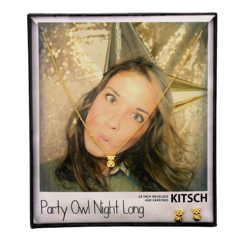 Kitsch Party Owl Night Long Gold Necklace