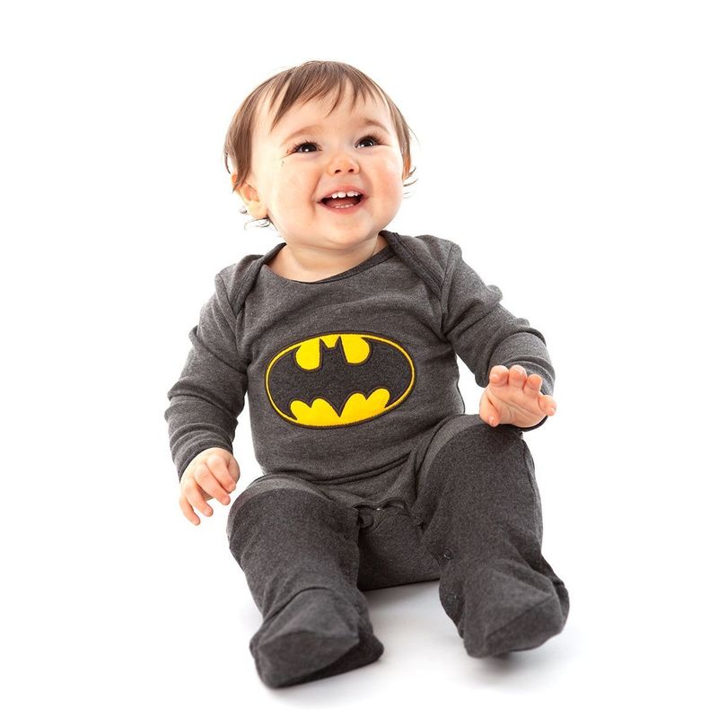 Fabric Flavours Batman All In One Baby Babygrow Mid Grey
