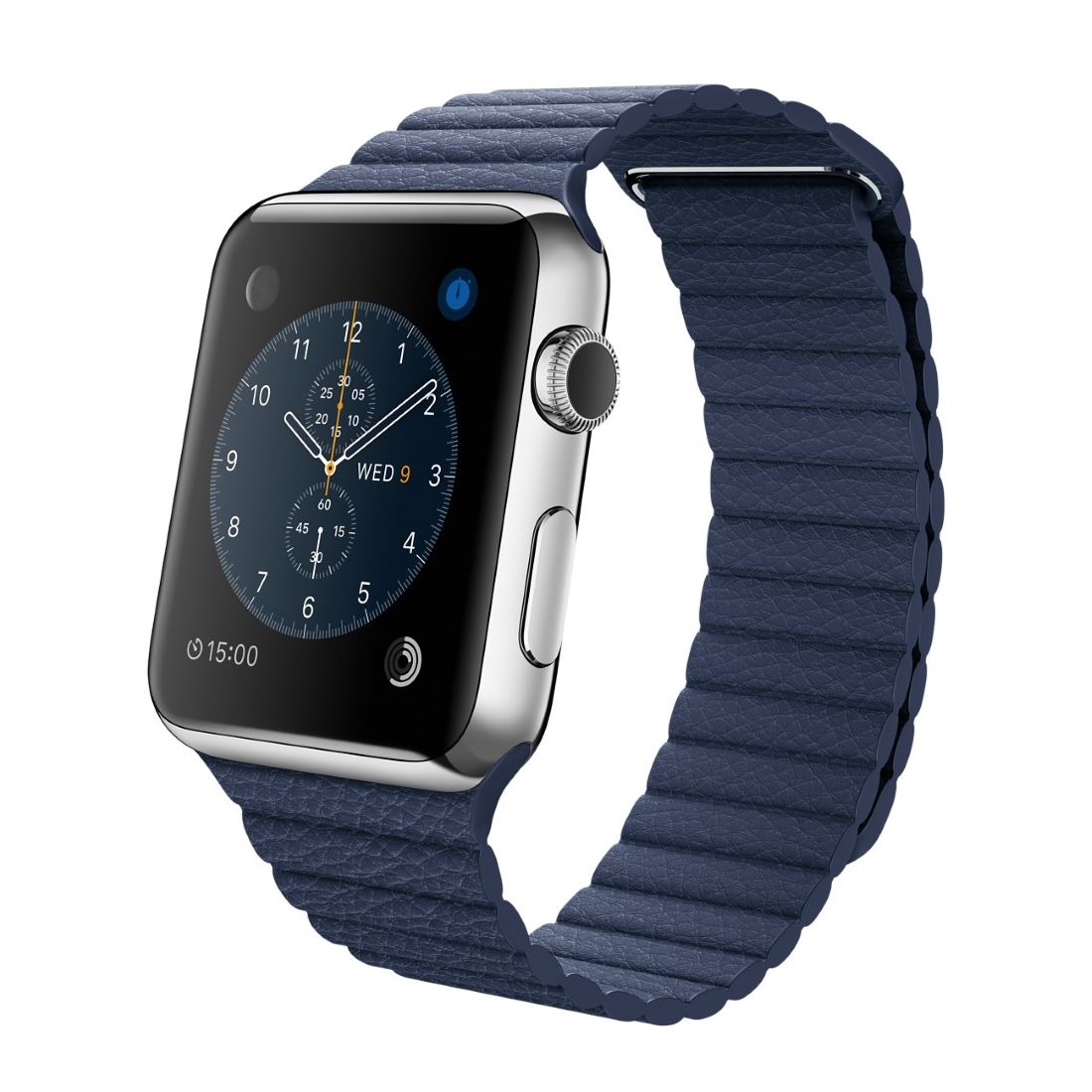 Apple Watch 42mm Stainless Steel Case Midnight Blue Leather Loop Medium