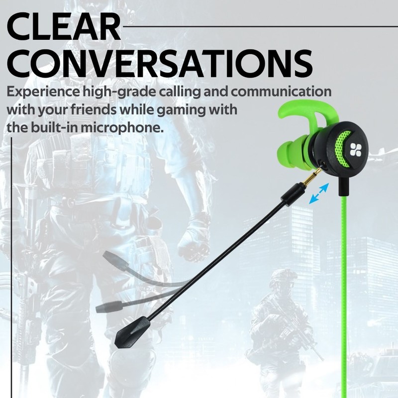 Promate Clink Wired Gaming In-Ear Earphones With Detachable Mic And Ear Hooks Green