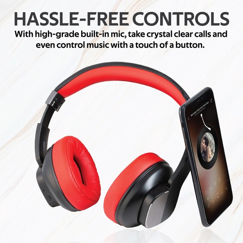 Promate Truebeats Foldable Bluetooth V4.1 Over-Ear Headphones Red