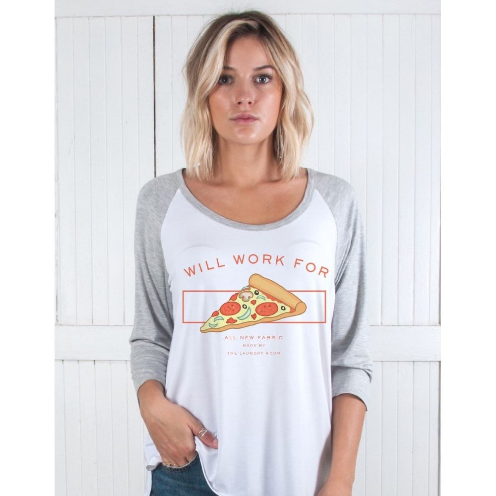Will Work For Pizza Big Babe Tee Women Heather