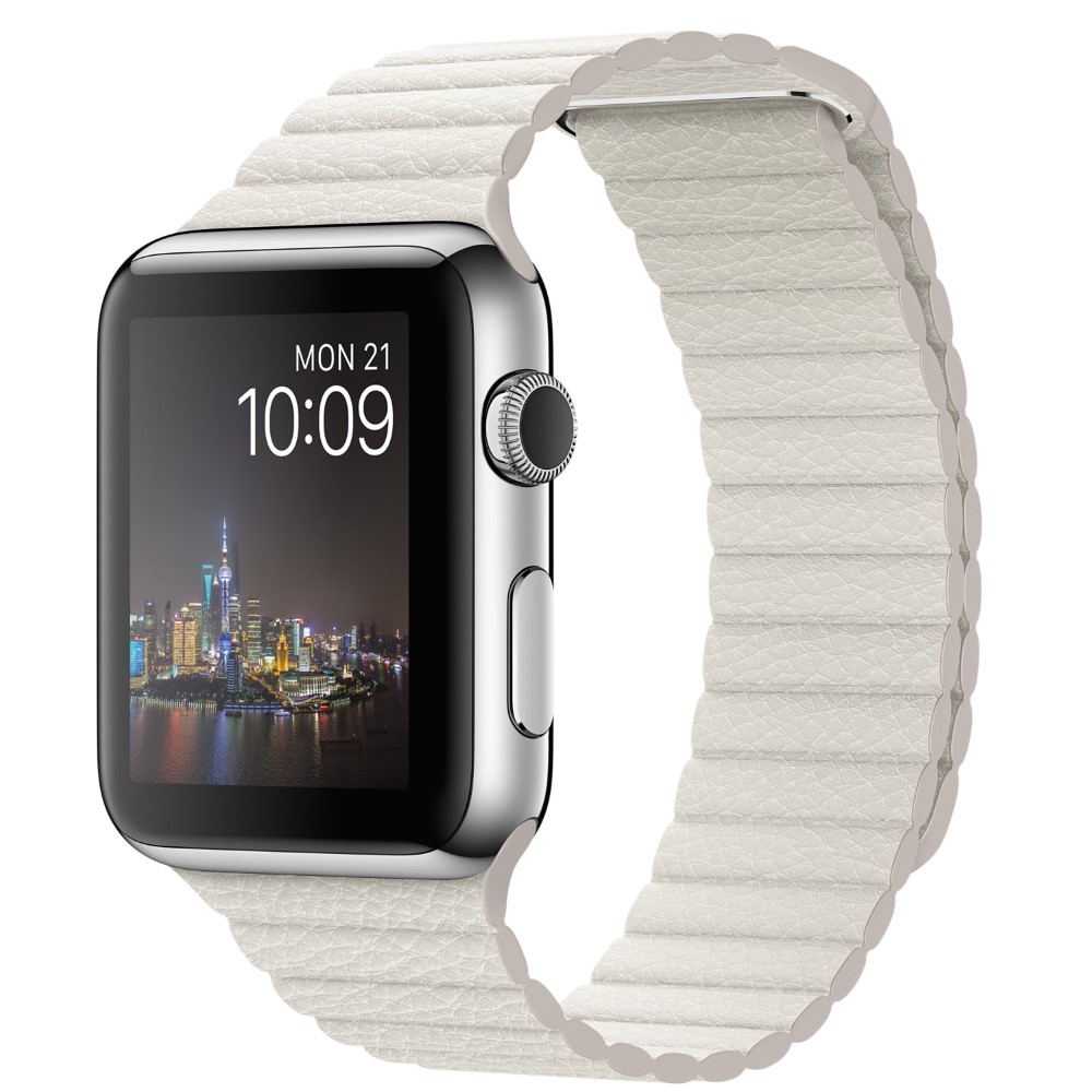 Apple Watch 42mm Stainless Steel Case With White Leather Loop Medium