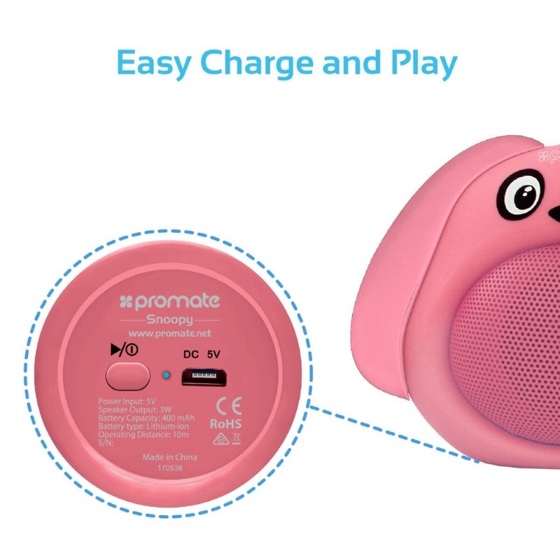 Promate Snoopy Pink Bluetooth Mini Speaker with Handsfree