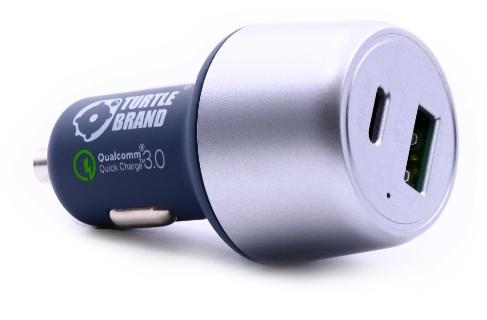 Turtle Brand Dual Port PD Car Charger QC3.0 48W with Type-C Cable Grey