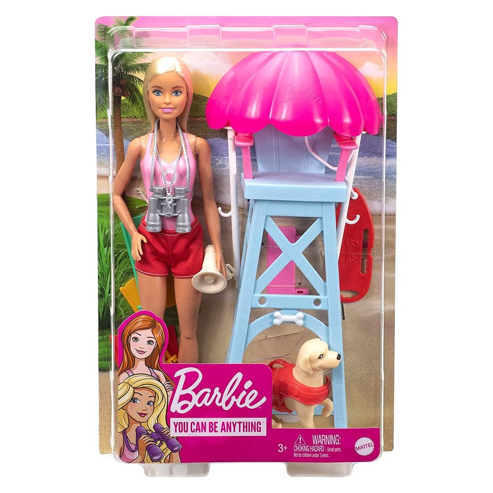 Barbie Mattel Blonde Barbie Doll Lifeguard Playset GTX69