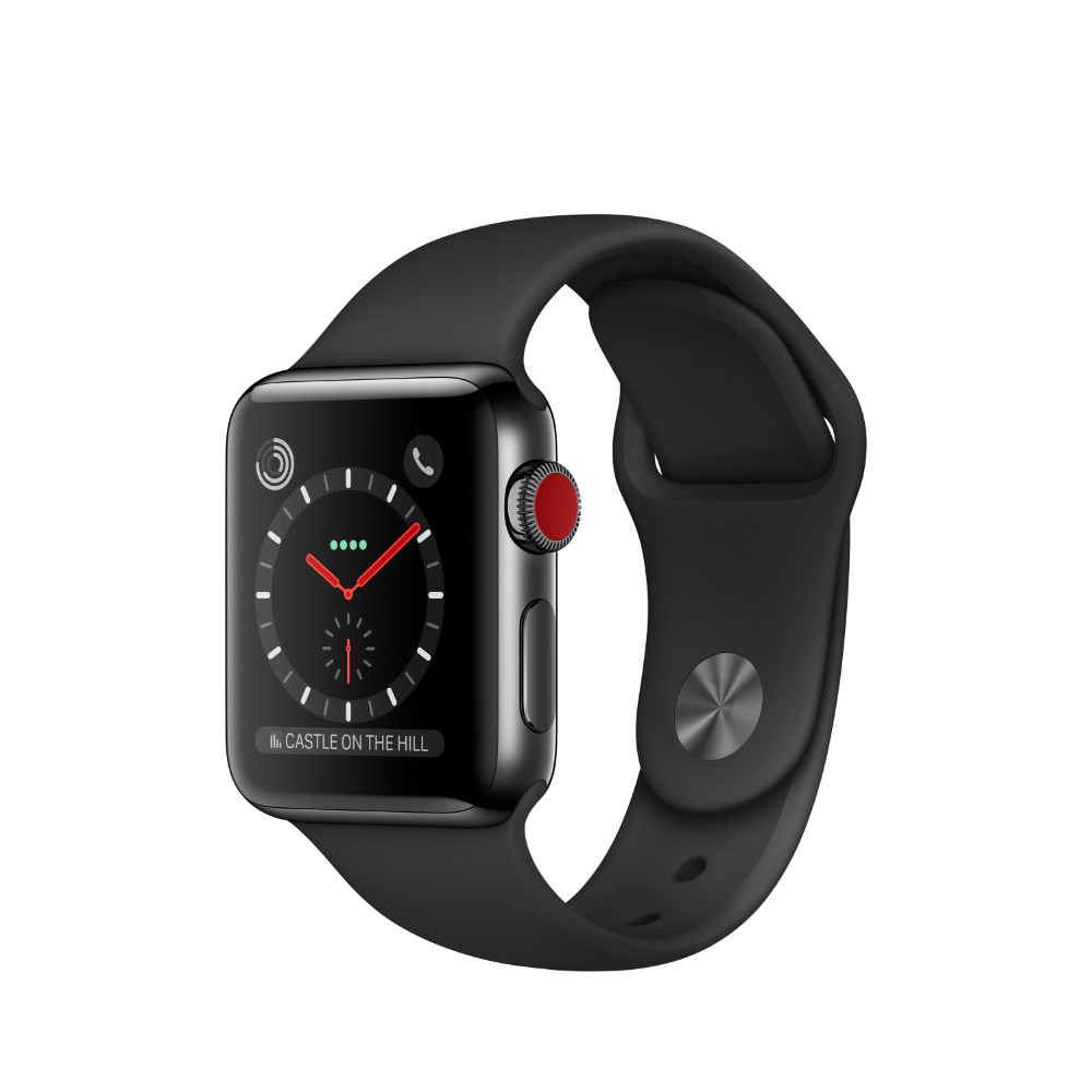 Apple Watch Series 3 GPS + Cellular 38mm Space Black Stainless Steel Case with Black Sport Band