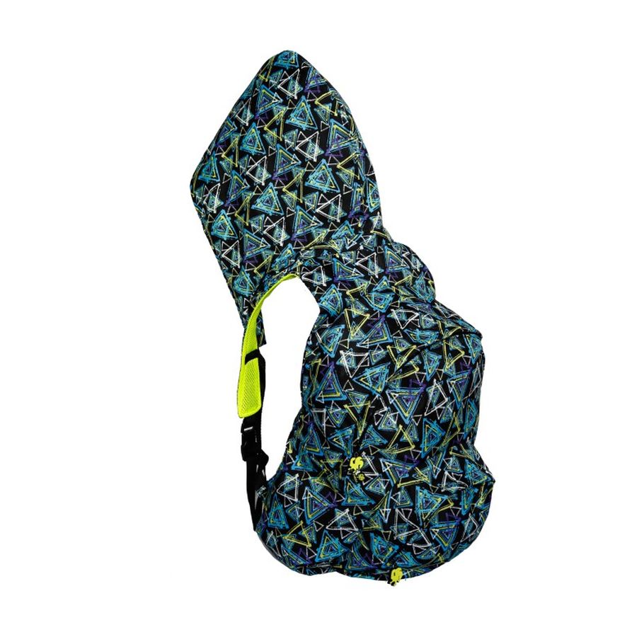 Morikukko Kool Patterned Triangles Neon Yellow Mesh Hooded Backpack