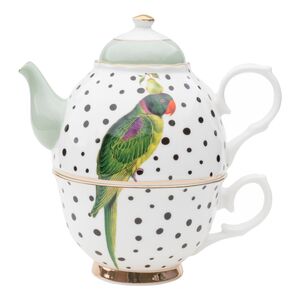 Yvonne Ellen Tea For One Teapot & Cup - Parrot Polka Dots
