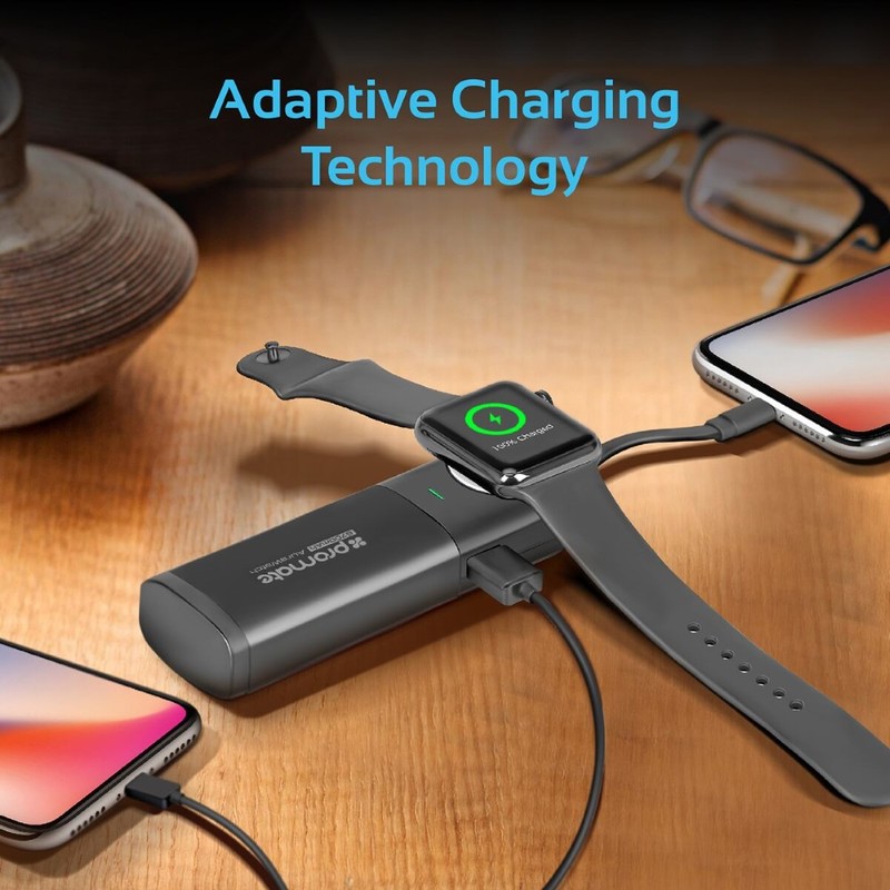 Promate Aurawatch Black MFi Certified 6700mAh Power Bank with iWatch Wireless Charger