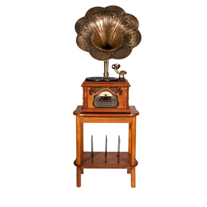 MJI Gramophone Classic Bronze Horn Turntable + Stand Table