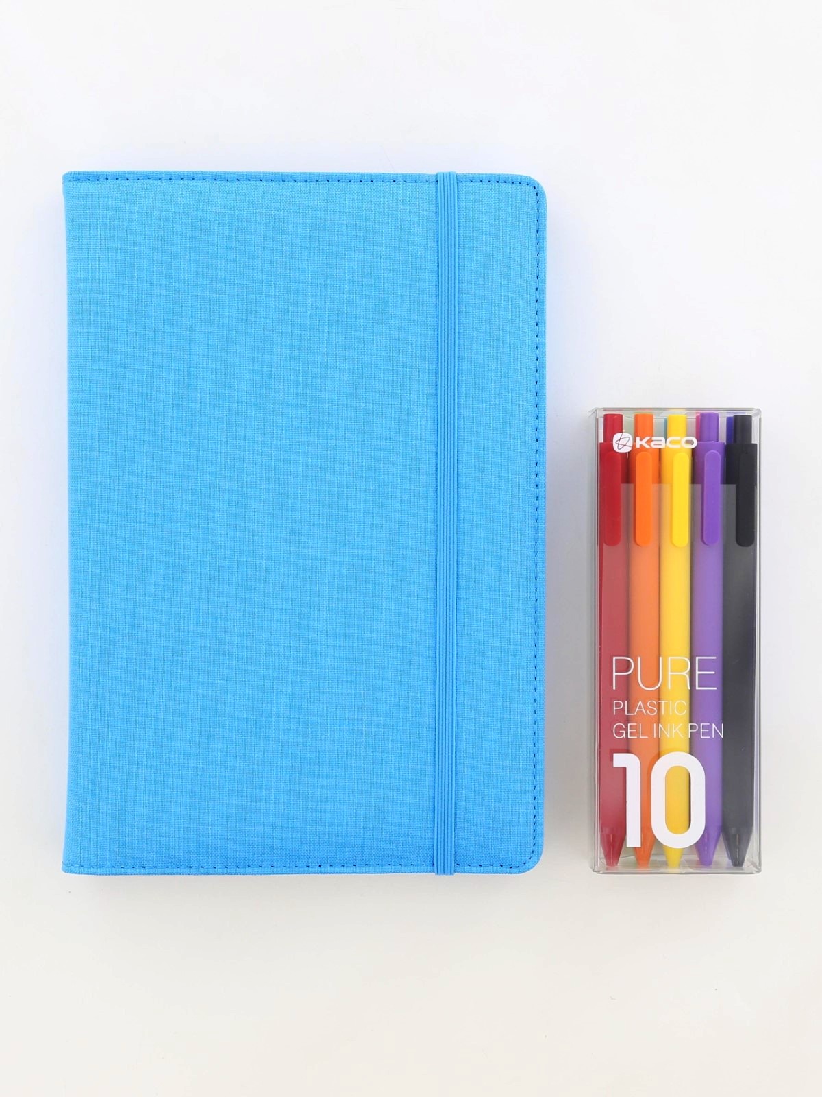 Kaco Memory Light Blue A5 Notebook With Folder & Pure Soft Touch Gel Pen (10 Piece)