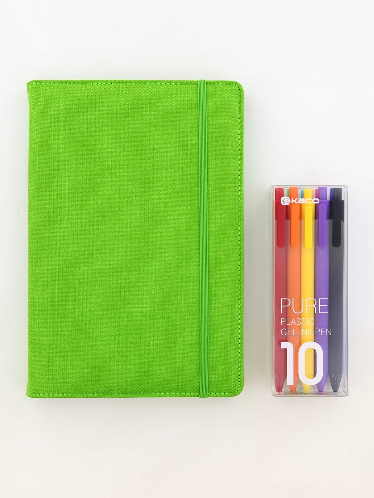 Kaco Memory Light Green A5 Notebook With Folder & Pure Soft Touch Gel Pen (10 Piece)
