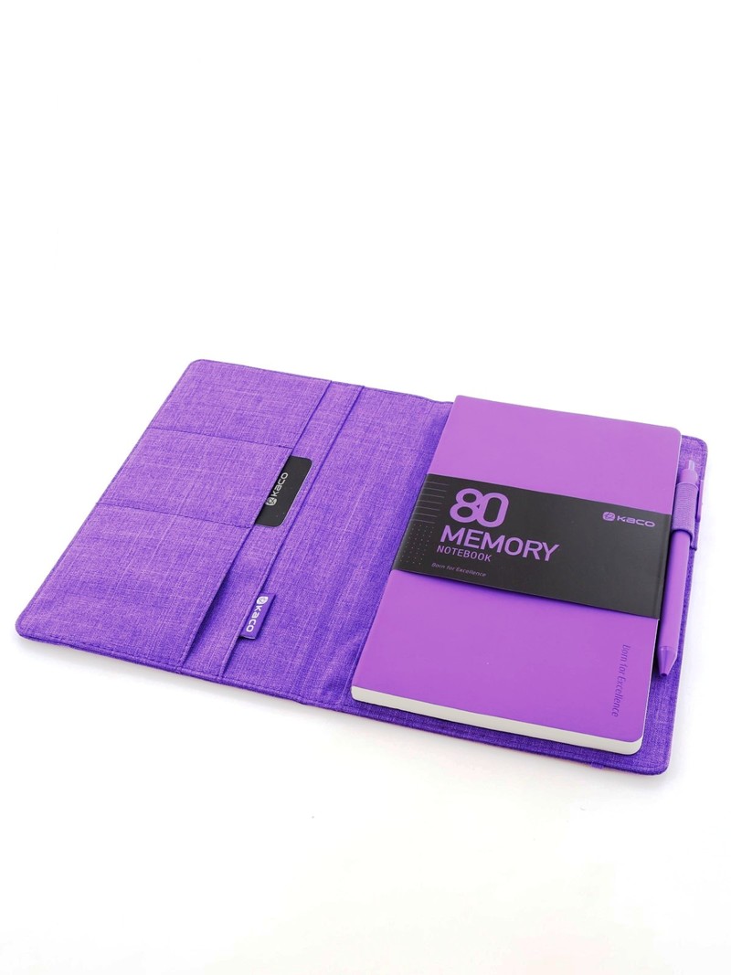 Kaco Memory Purple A5 Notebook With Folder & Pure Soft Touch Gel Pen (10 Piece)
