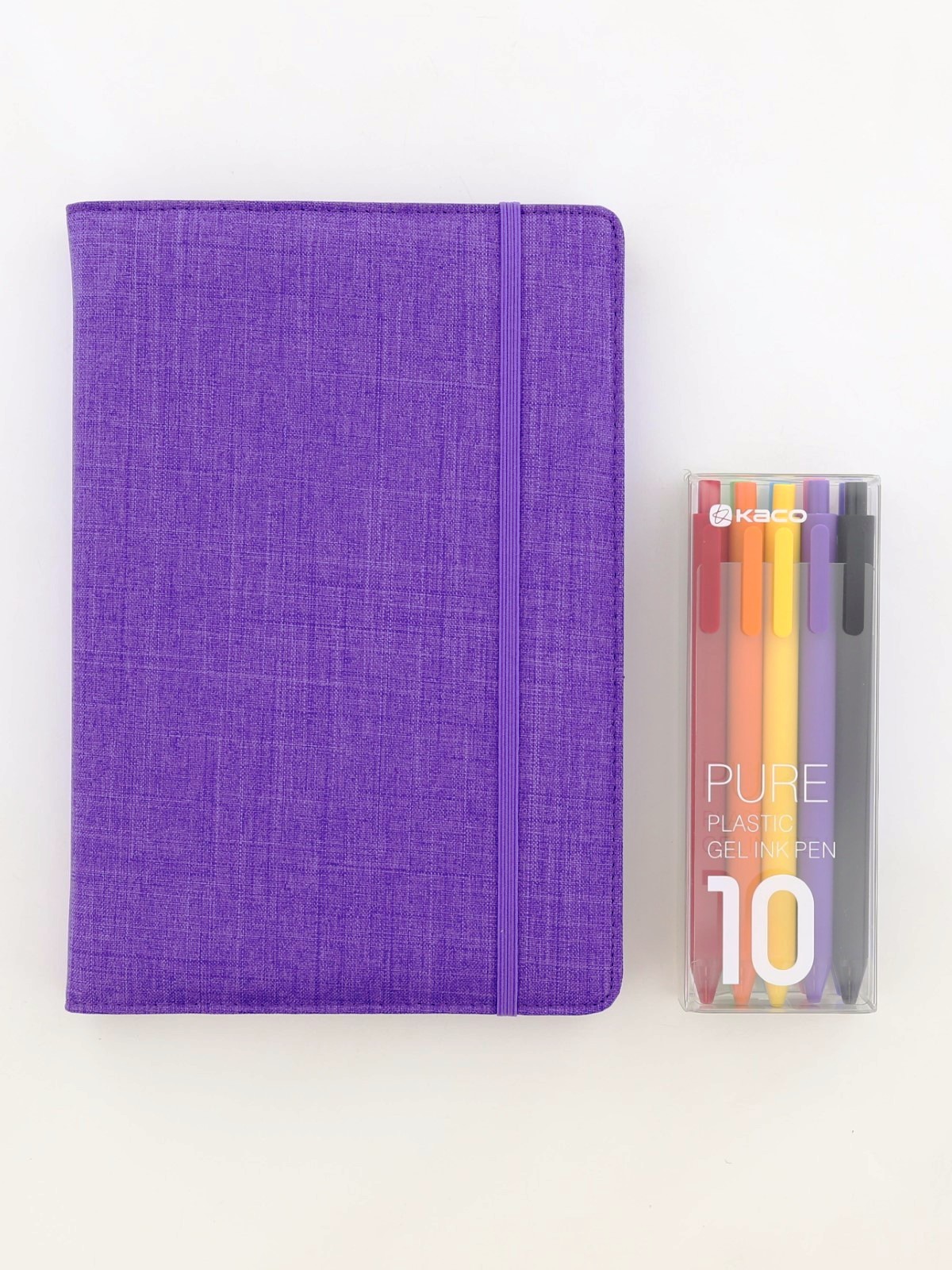 Kaco Memory Purple A5 Notebook With Folder & Pure Soft Touch Gel Pen (10 Piece)