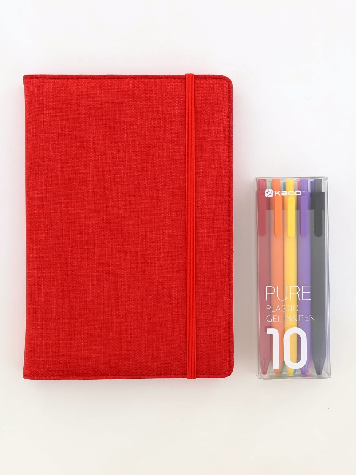 Kaco Memory Red A5 Notebook With Folder & Pure Soft Touch Gel Pen (10 Piece)