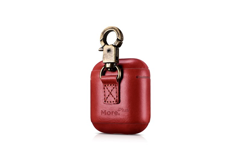 More.Plus Vintage Series Real Leather Case with The Metal Hook Red for AirPods
