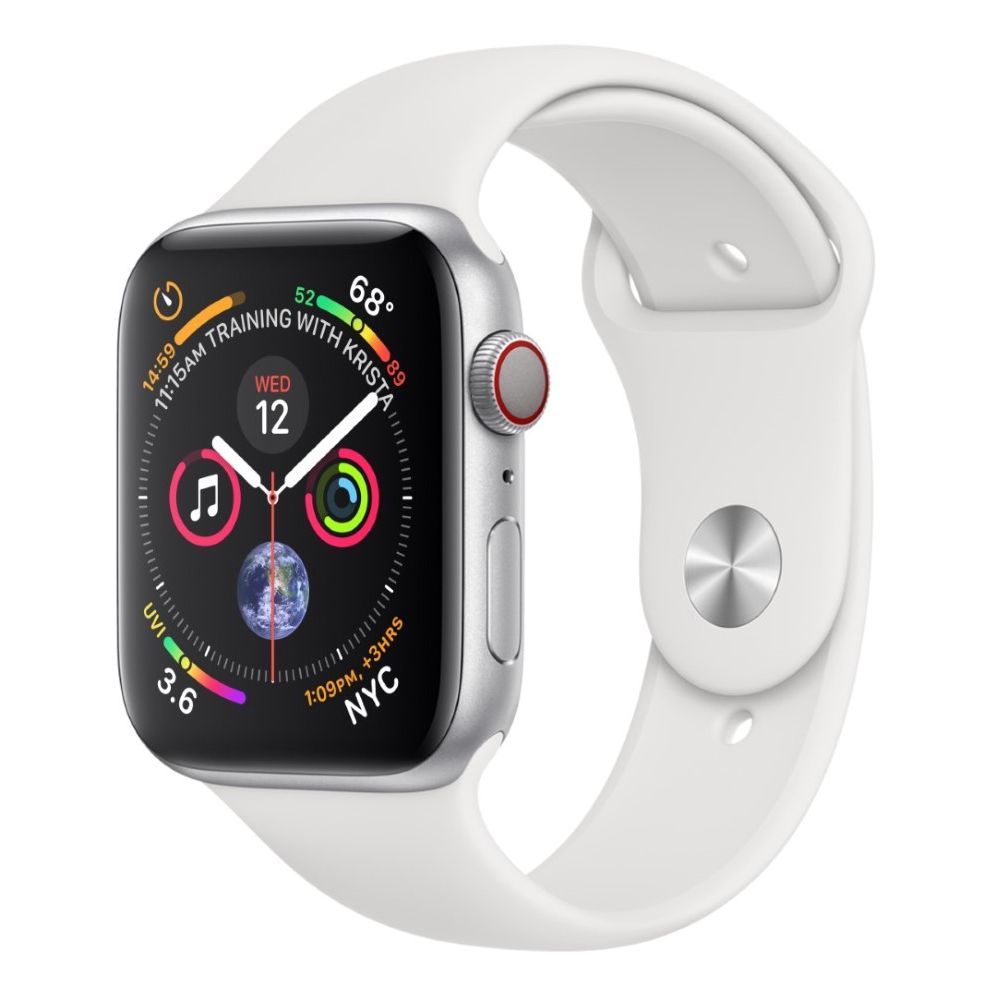 Apple Watch Series 4 GPS +Cellular 44mm Silver Aluminium Case with White Sport Band