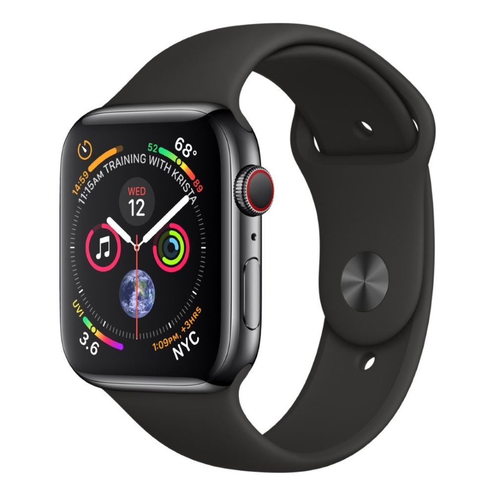 Apple Watch Series 4 GPS +Cellular 44mm Space Black Stainless Steel Case with Black Sport Band
