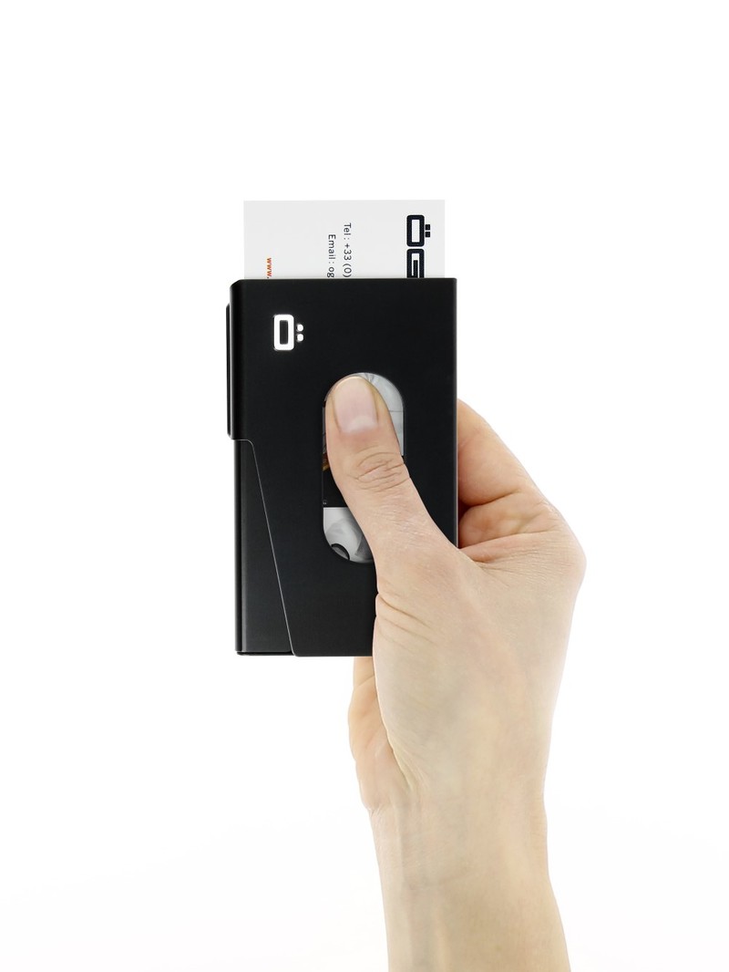 Ogon One Touch Aluminium Business Card Holder Black
