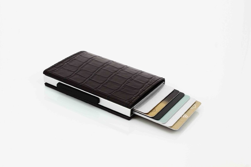 Ogon Cascade Aluminium & Leather Wallet Croco Pattern