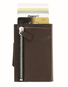 Ogon Cascade Zipper Aluminium & Leather Wallet Brown