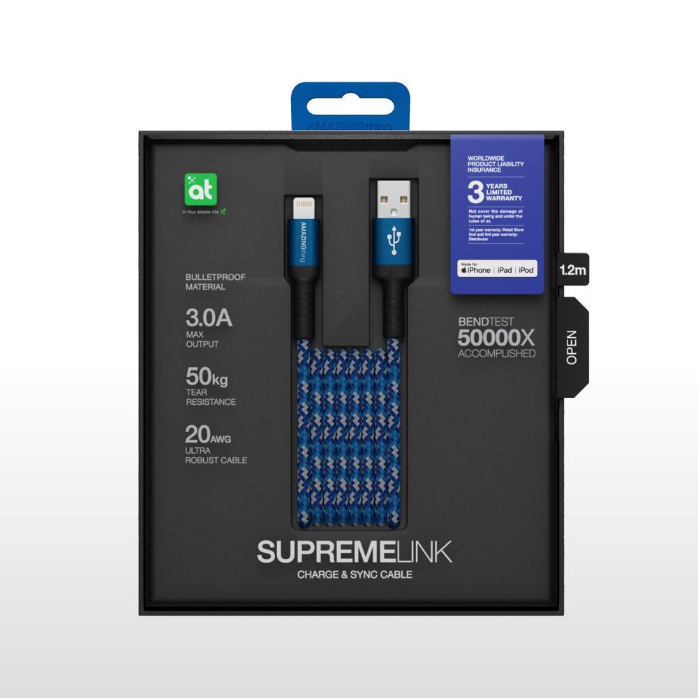 Amazing Thing Supremelink Mfi Lightning Bullet Shield Cable 1.2M Blue