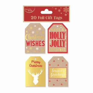 Eurowrap 20 Kraft Foil Tags Christmas Gift Tag