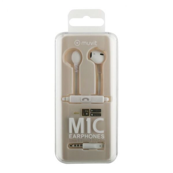 Muvit M1C 3.5mm Rubber Finish White In-Ear Earphones with Mic