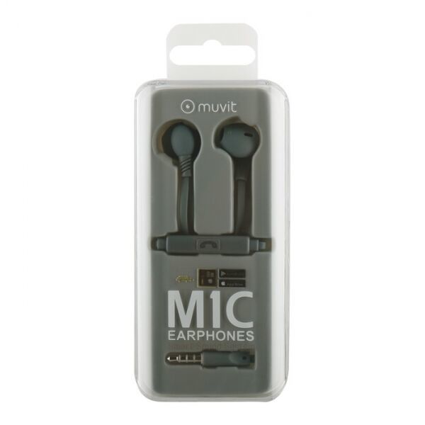 Muvit M1C 3.5mm Rubber Finish Grey In-Ear Earphones with Mic