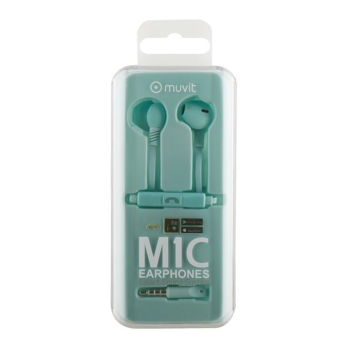 Muvit M1C 3.5mm Rubber Finish Turquoise In-Ear Earphones with Mic