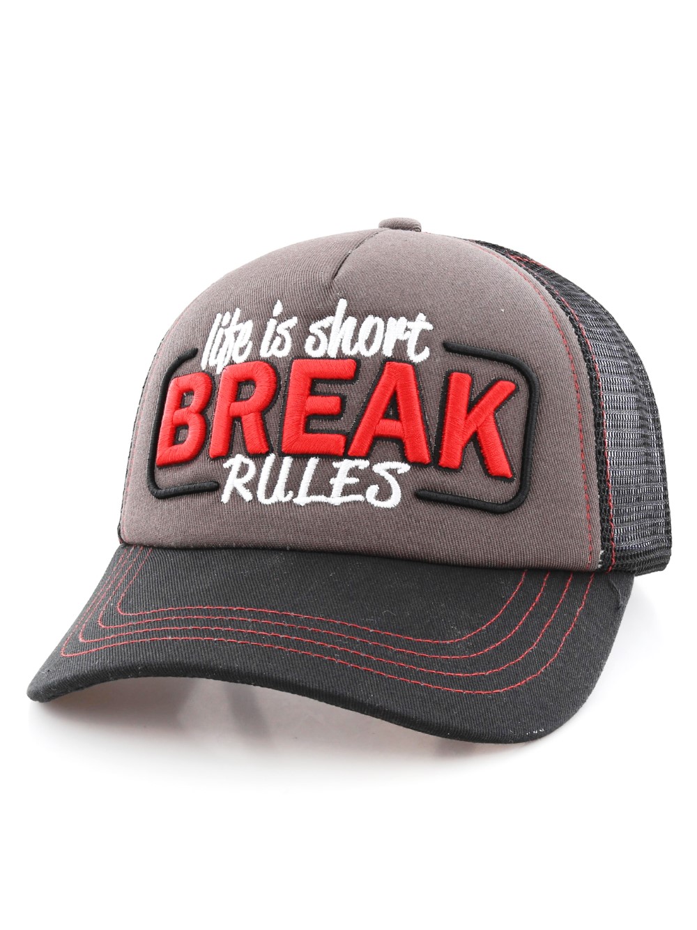 B180 Life Is Short Break Rules Trucker Cap Black/Grey