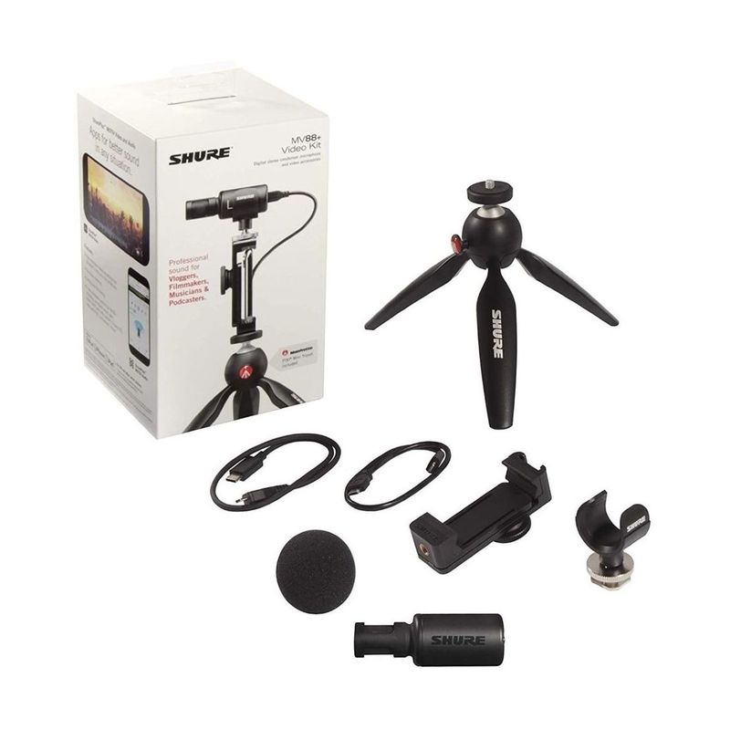 Shure MV88+ Video Kit with Digital Stereo Condenser Microphone (For Apple and Android)
