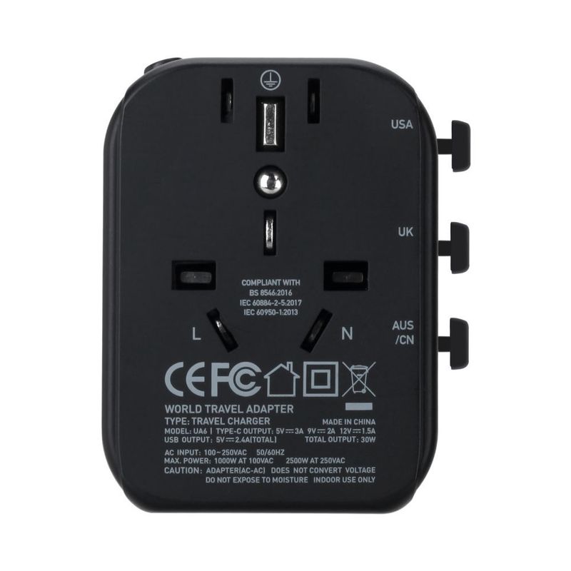 Momax 1-World 1 Type-C Pd + 3 USB-A Travel Ac Adaptor Space Grey