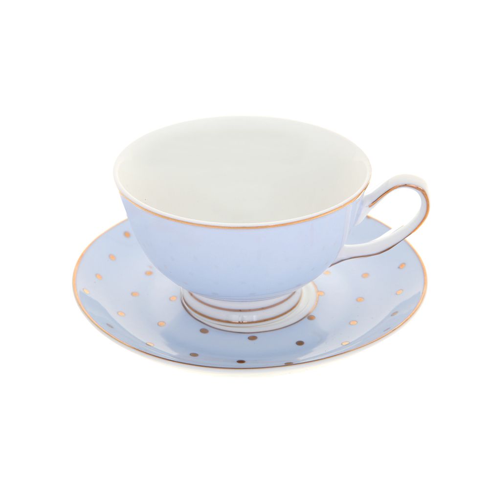 Miss Darcy Butterfly Teacup & Saucer Powder Blue with Gold Spots