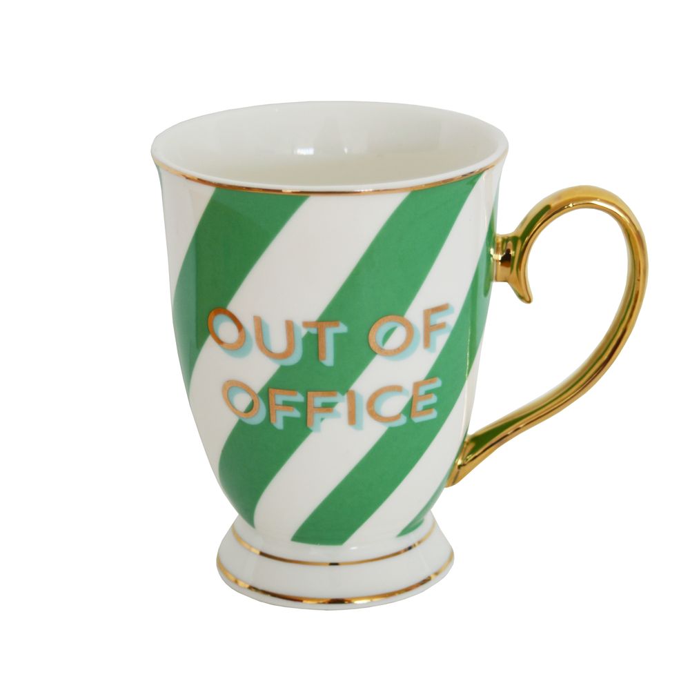 Typography Mug Green Stripes Out Of Office 300ml