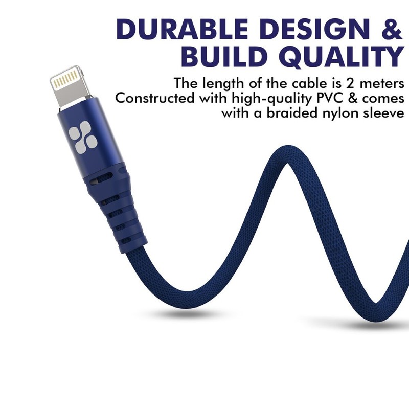 Promate Nervelink-i2 Blue MFi Certified Nylon Mesh Braided USB-A to Lightning Cable 2M