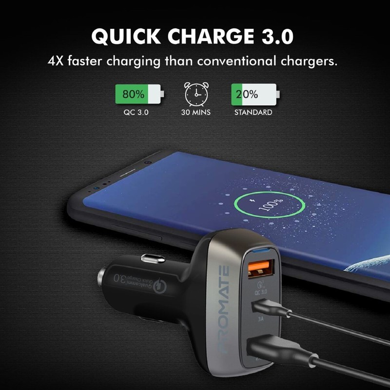 Promate Scud-C30-Black 30W Car Charger