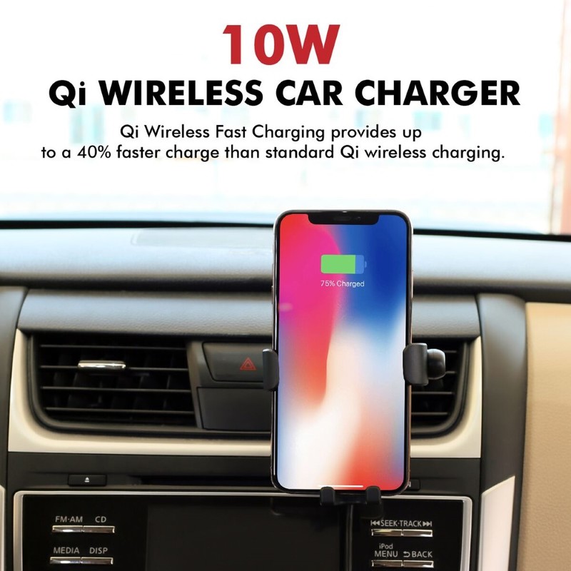 Promate AuraMount Black 10W Qi Wireless Car Charging Mount with Bluetooth