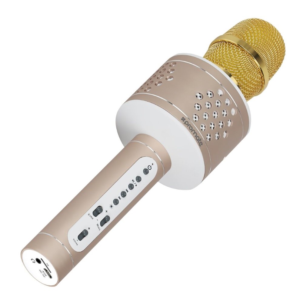 Promate Vocalmic-3 Gold Bluetooth Karaoke Mic with Built-in 6W Speaker