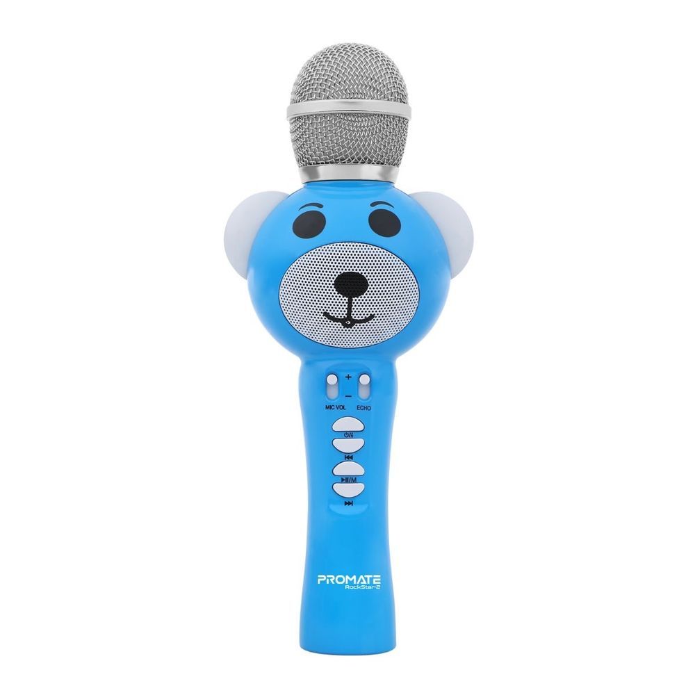 Promate RockStar-2 Blue Wireless Karaoke Microphone for Kids with Hi-Definition Speaker