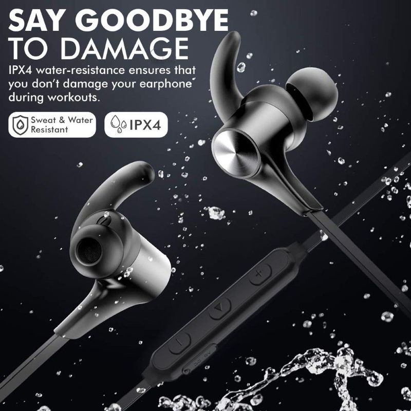 Promate Hush Black Bluetooth Water-Resistant Earphones with Active Noise Cancellation