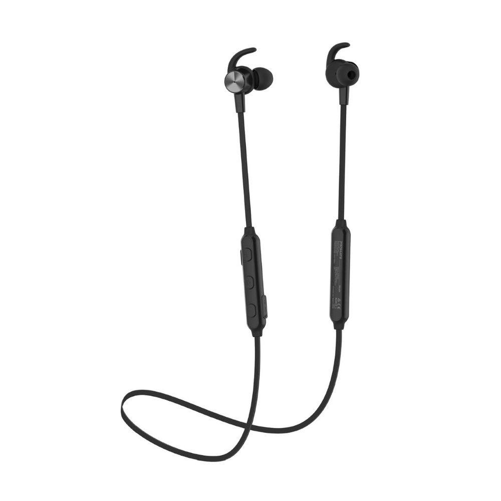 Promate Hush Black Bluetooth Water-Resistant Earphones with Active Noise Cancellation