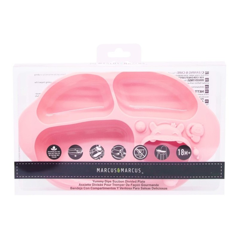 Marcus N Marcus Yummy Dips Suction Divided Plate Pokey Pink