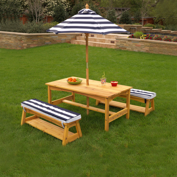 Kidkraft Outdoor Table & Bench Set With Cushions & Umbrella